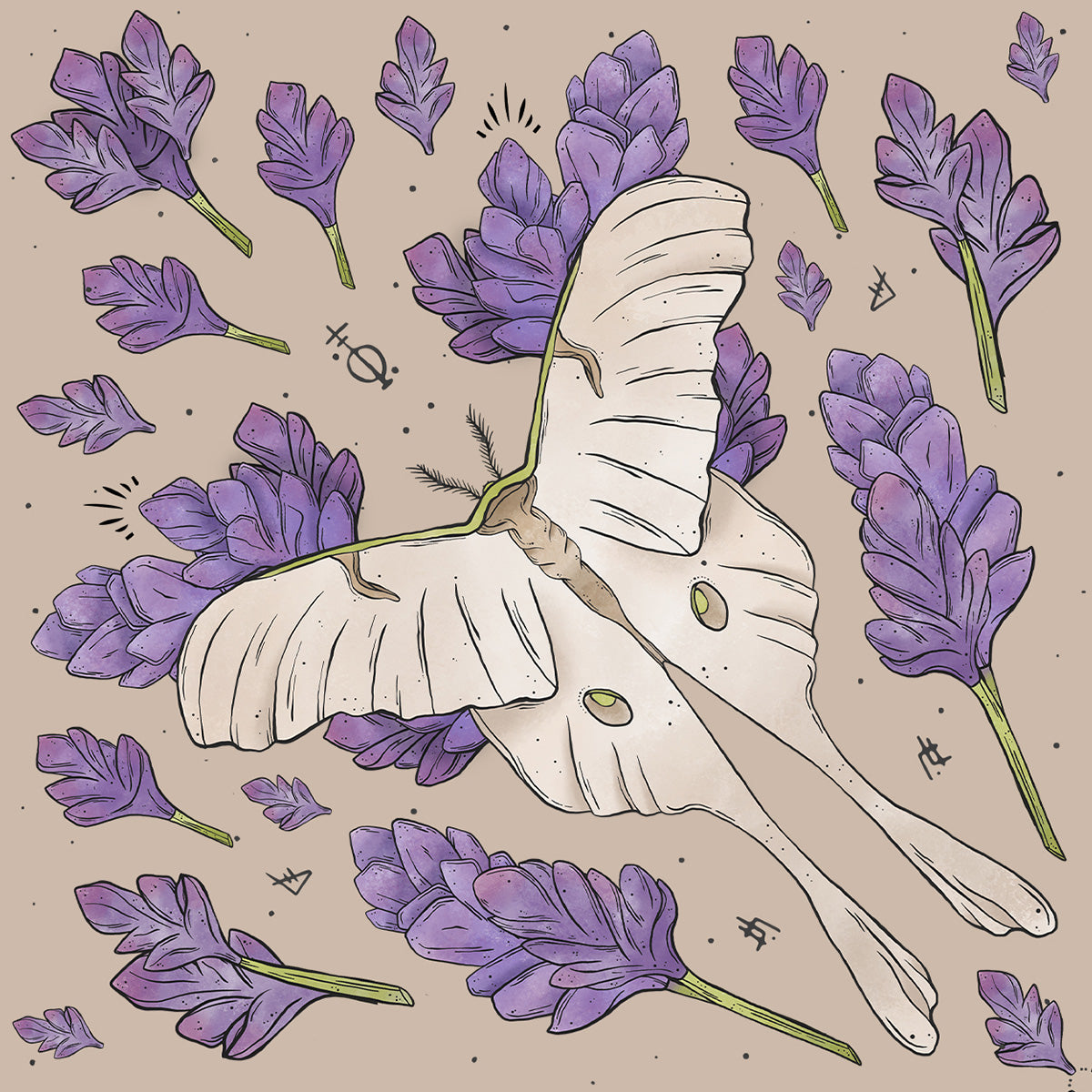 Moth & Lavender in Tiles Bandana