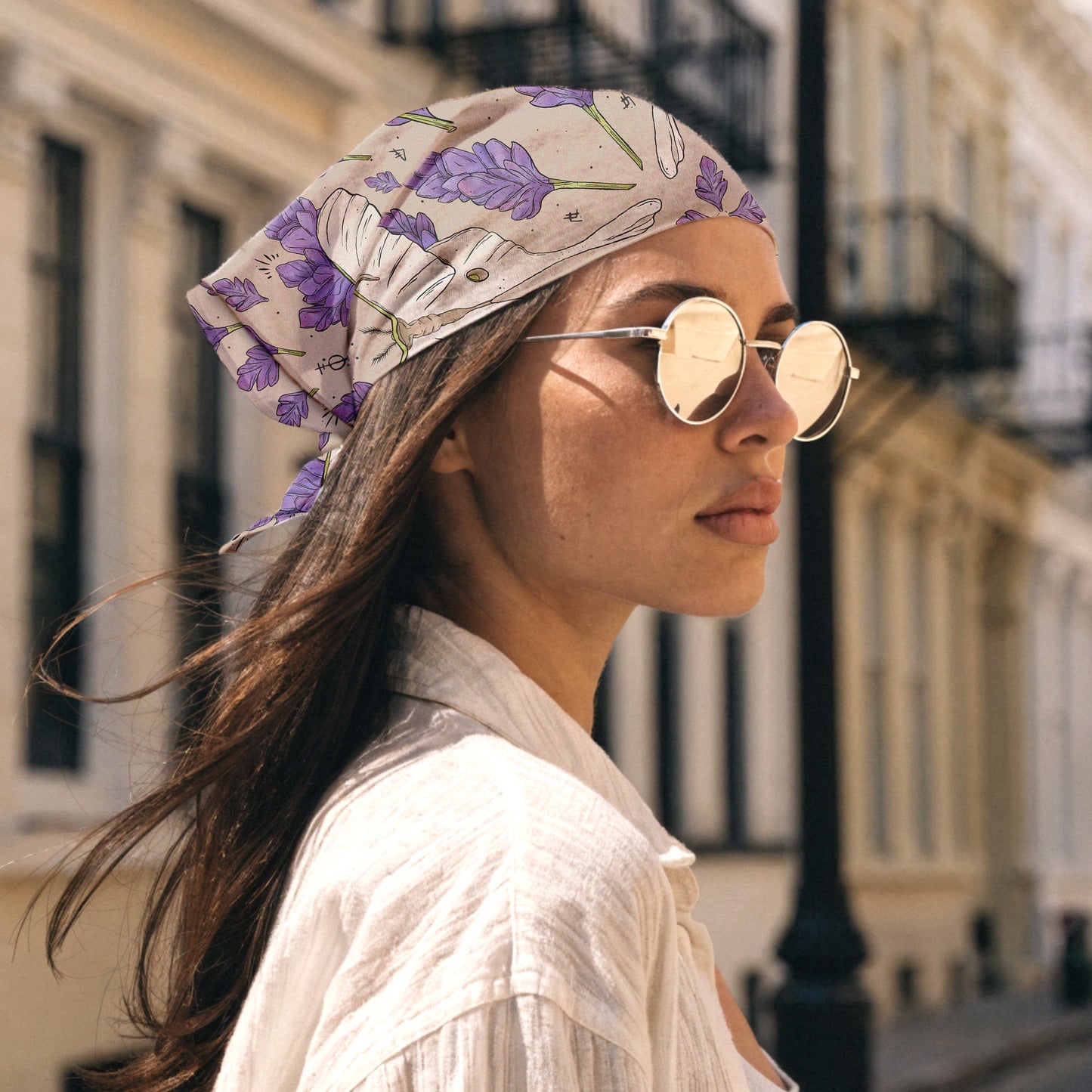 Moth & Lavender in Tiles Bandana