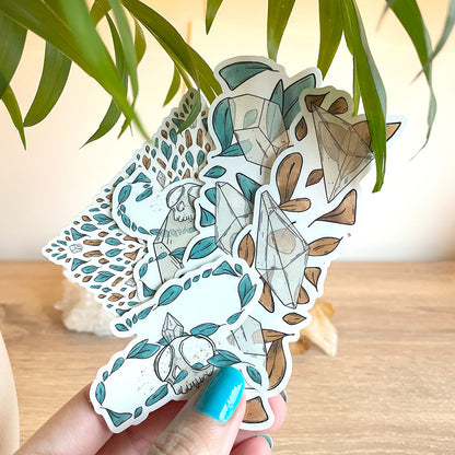 Set of All 5 Crystals & Leaves Clear Stickers