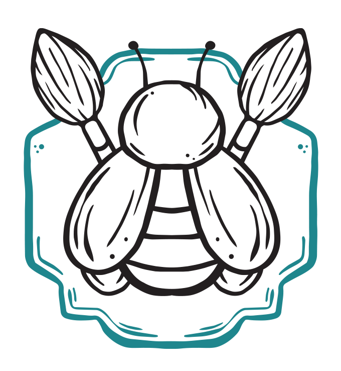 Manchester Bee icon for handmade brand with two brushes; indie brand based in the UK