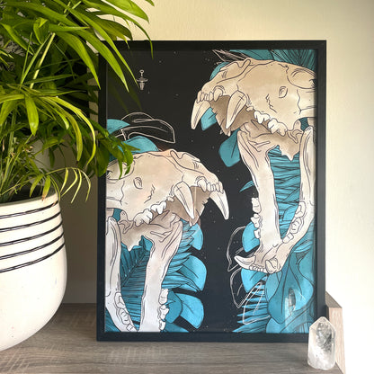 Framed Monstera Skulls Art Print • in Black