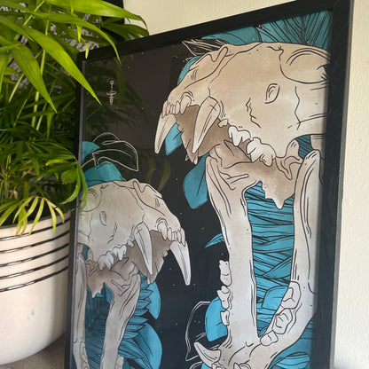 Framed Monstera Skulls Art Print • in Black