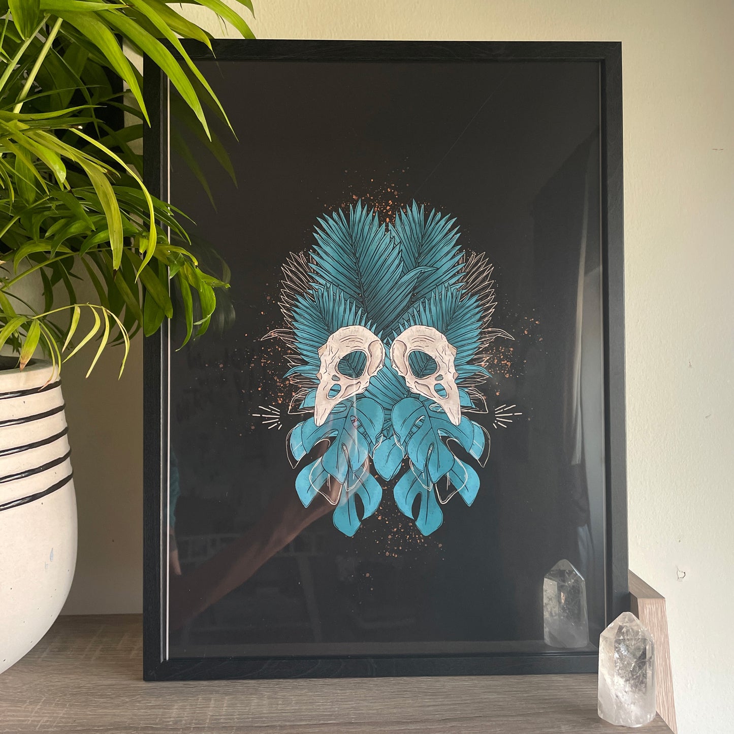 Framed Monstera Skulls Art Print • in Black