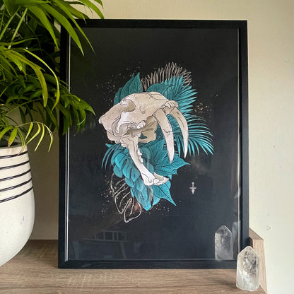 Framed Monstera Skulls Art Print • in Black