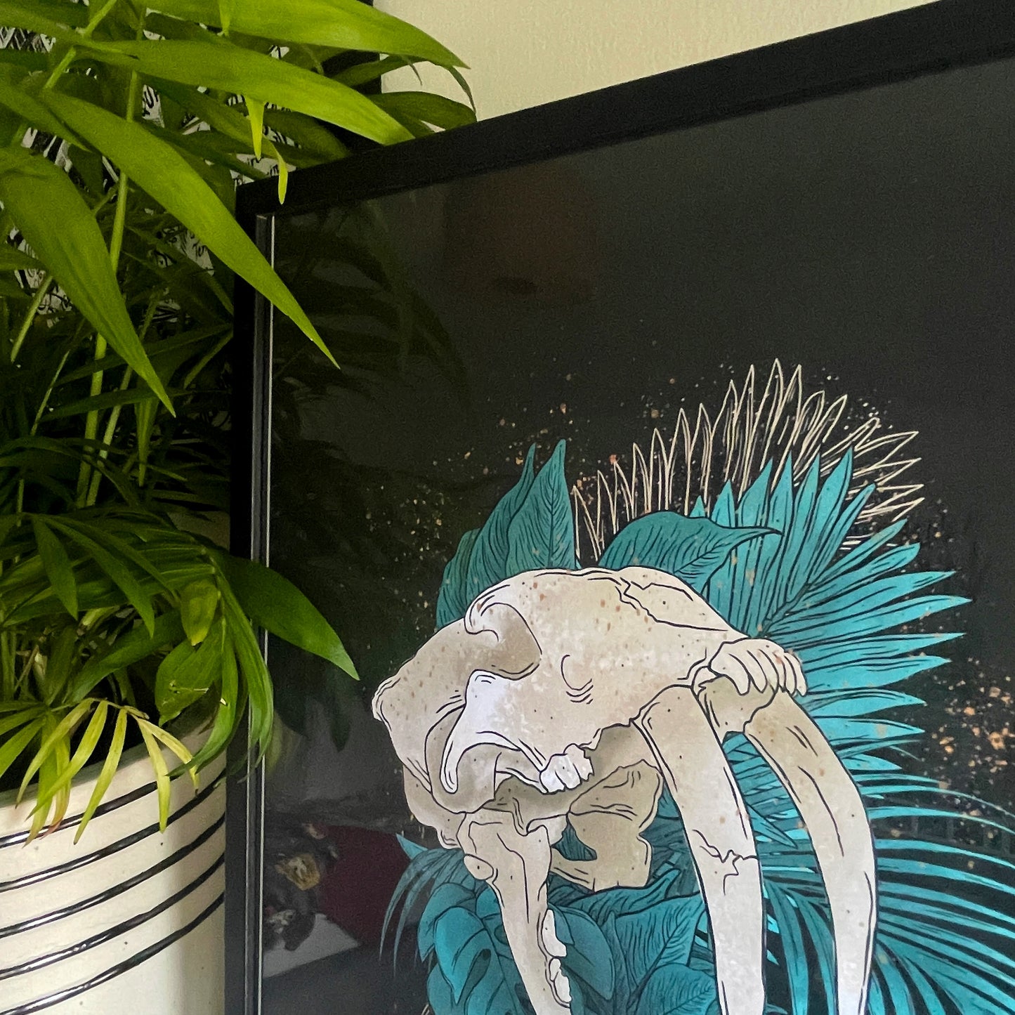 Framed Monstera Skulls Art Print • in Black