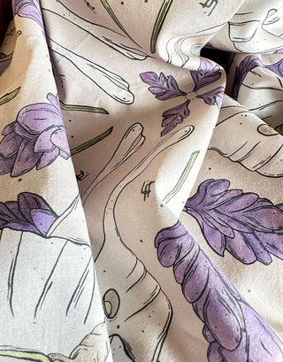 lavender bandana illustrated, printed accessory fabric, head wrap, neck wrap, purple colour