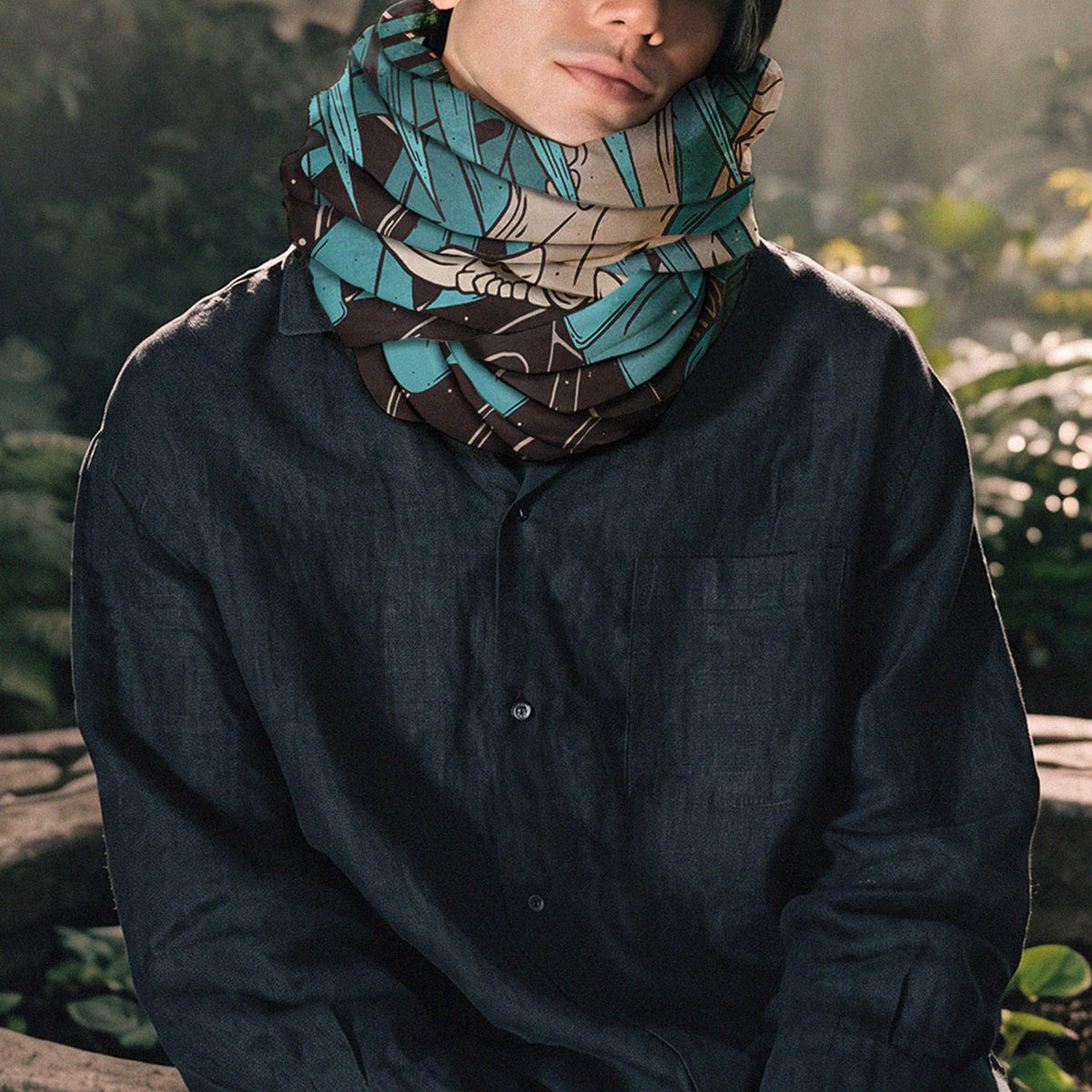 Skull Meets Teal Jungle Scarf