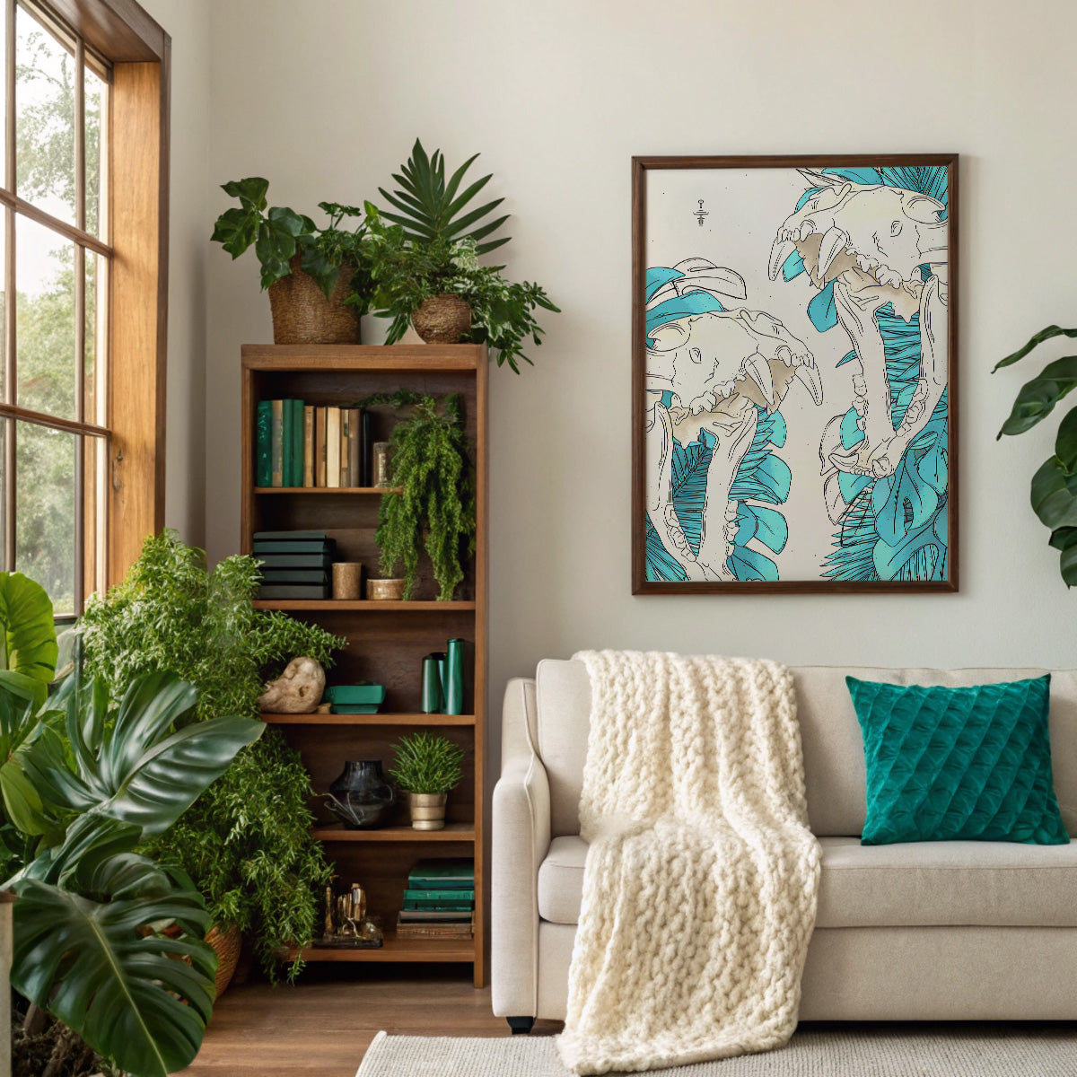 Lion Skull Art Print • Teal Tropical Gothic Jungle Decor