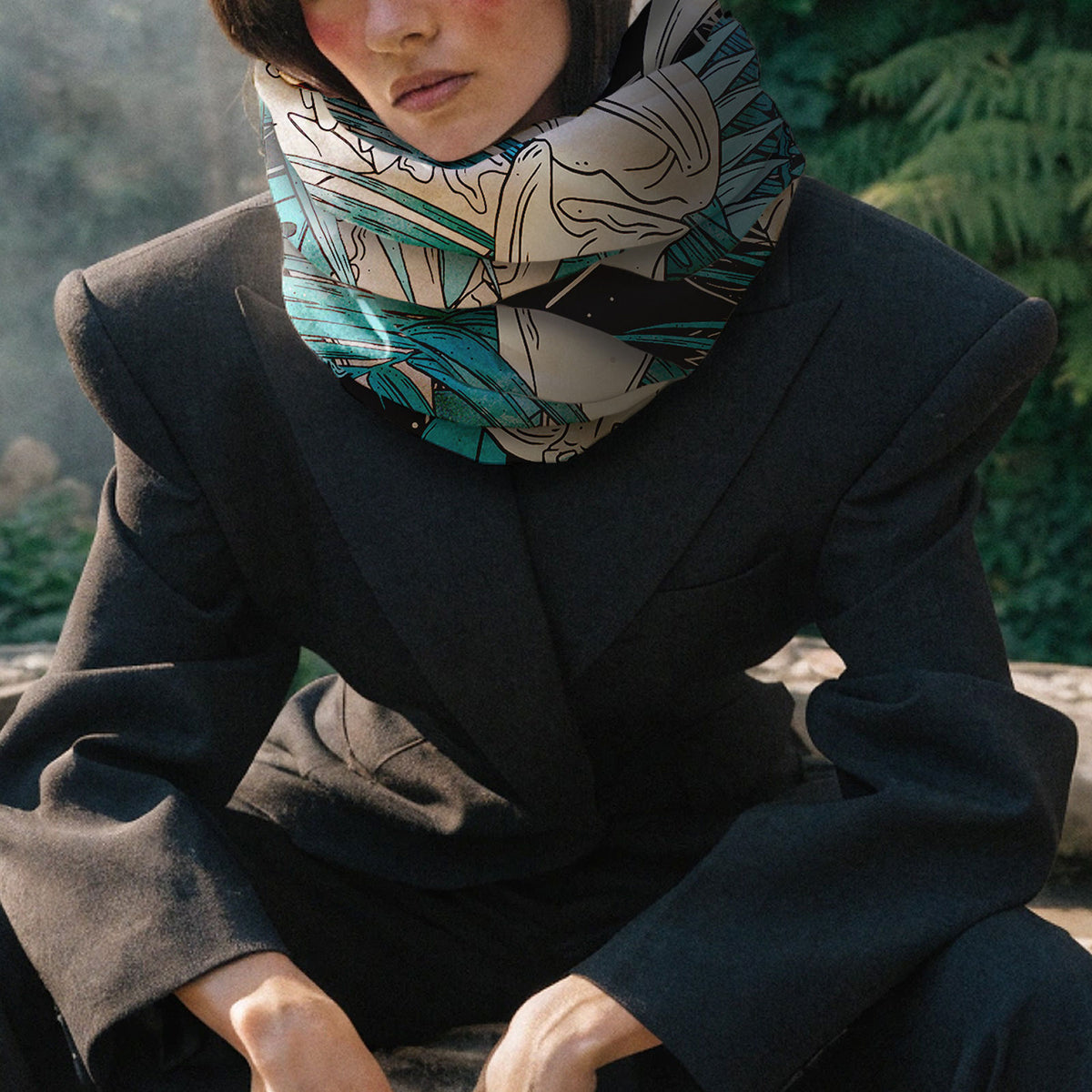 Skull Meets Teal Jungle Scarf
