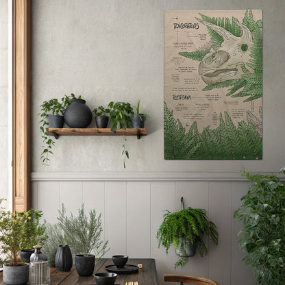 museum souvenir triceratops dinosaur tea towel mockup hanging on wall