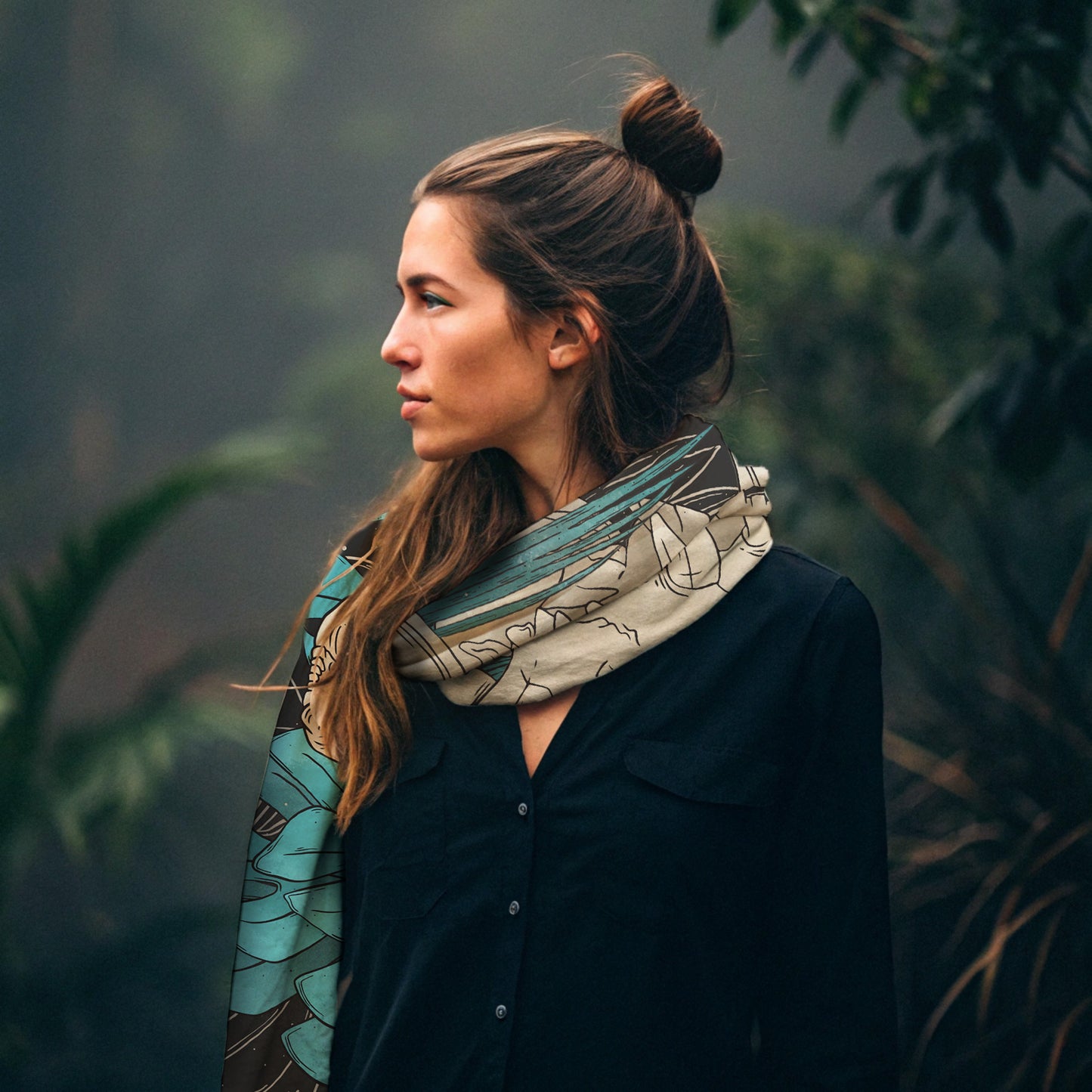 Skull Meets Teal Jungle Scarf